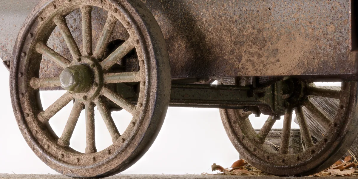 Close-up of weathering technique using speckled pigments and oil paint