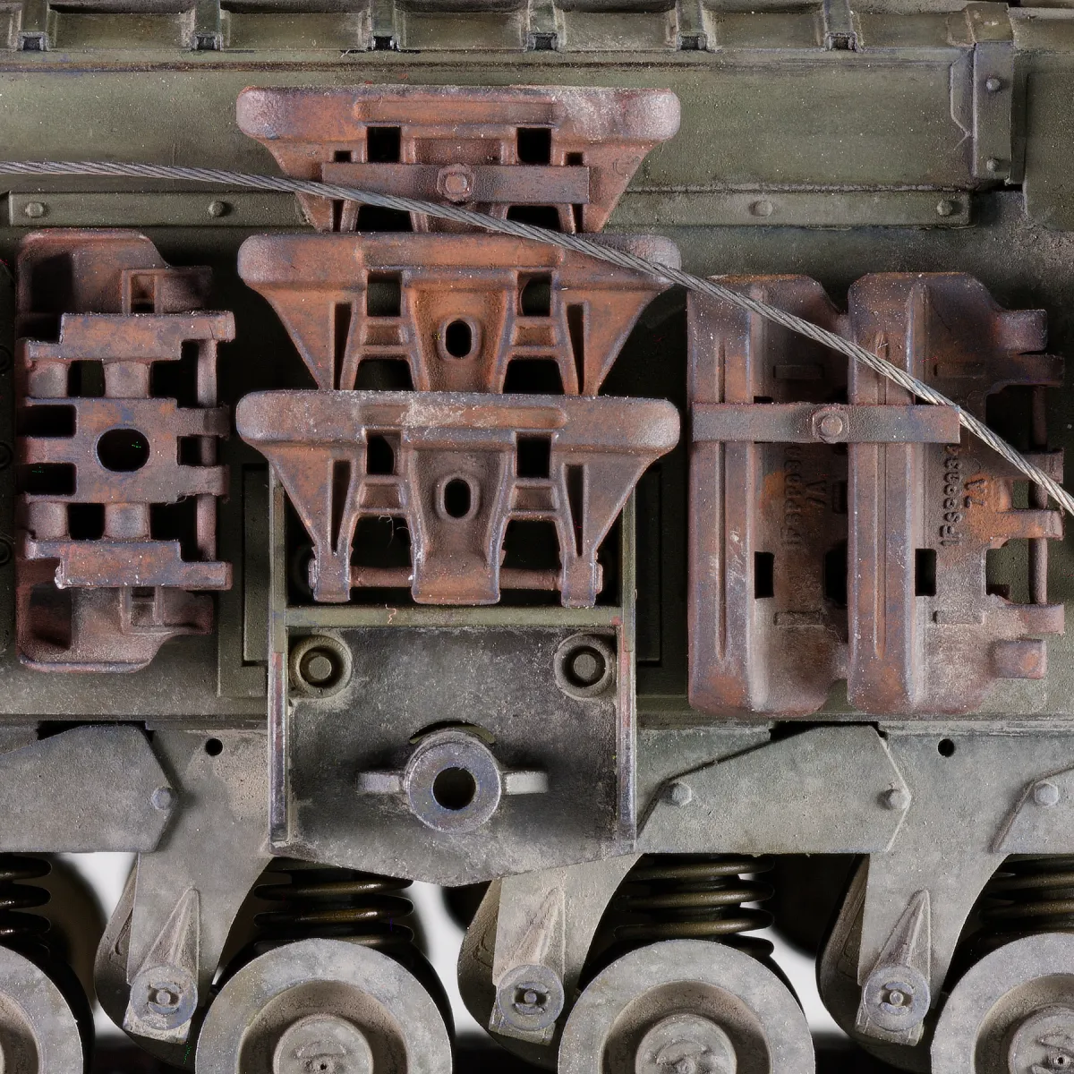 AFV Club Churchill AVRE MkIV, appliqué track link armour in close-up