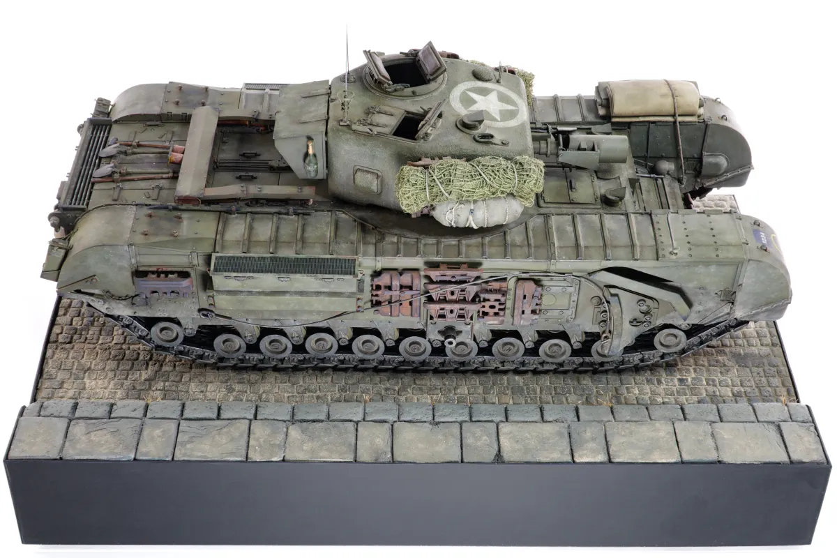 AFV Club Churchill AVRE on a paved road base made from sculpting clay