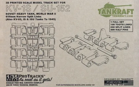 Tankraft 3D Printed Tracks PT007KV1SU 650mm Narrow Split Link for KV Series