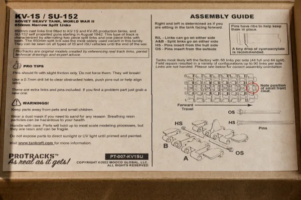 Tankraft KV 650mm split link tracks, instructions