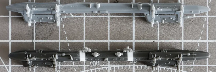 Eduard's MER with lengthening shims alongside a Hobby Boss kit version