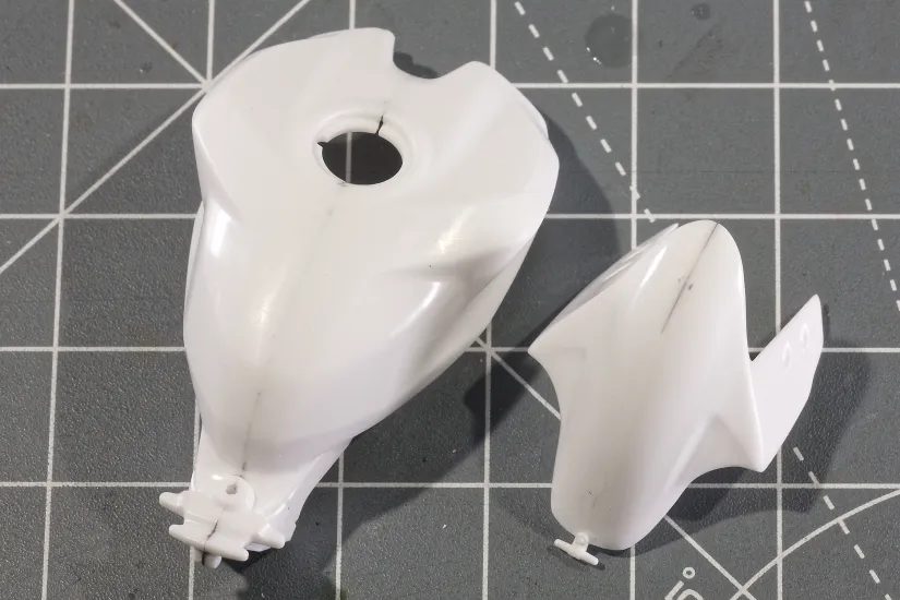 Motorbike bodywork joined with rubberised CA glue, before painting