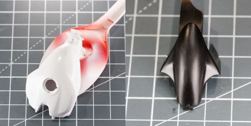 Motorbike bodywork joined with rubberised CA glue, after painting