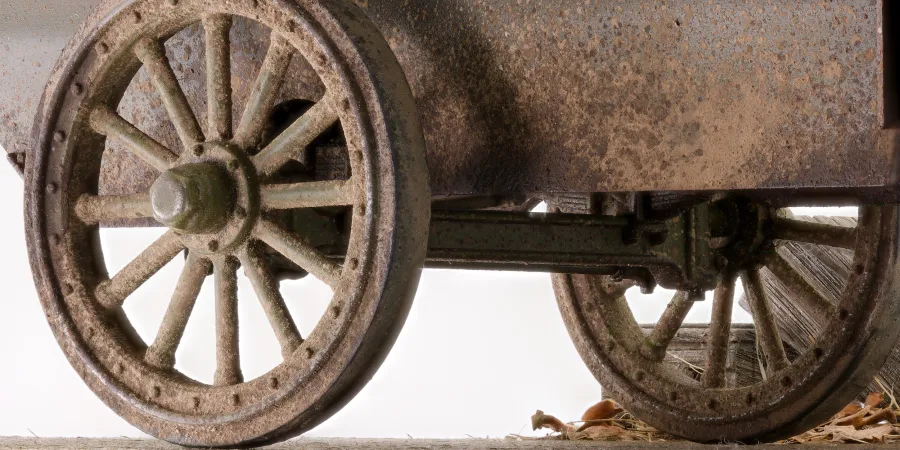 Close-up of weathering technique using speckled pigments and oil paint