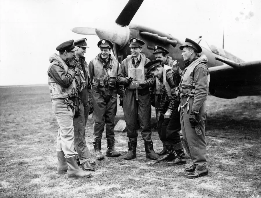 RAF Debden pilots and crew in front of a Spitfire