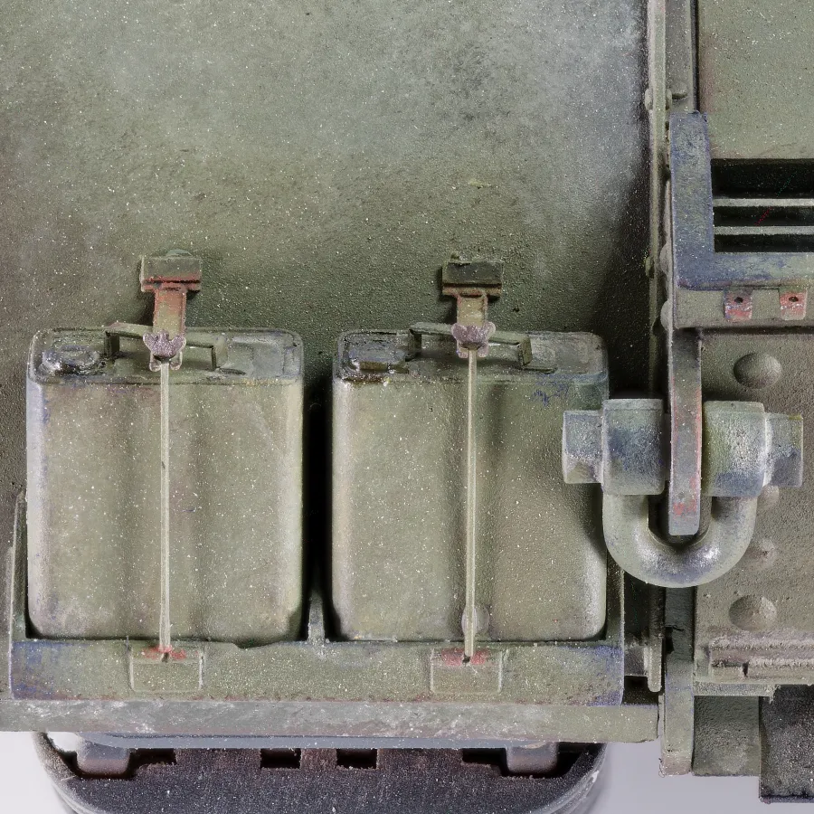 AFV Club Churchill AVRE fuel cans on the rear of the track guards