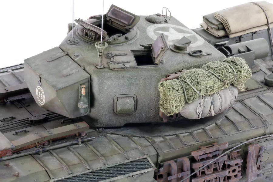 AFV Club Churchill AVRE MkIV, right side of turret with stowage and camo net
