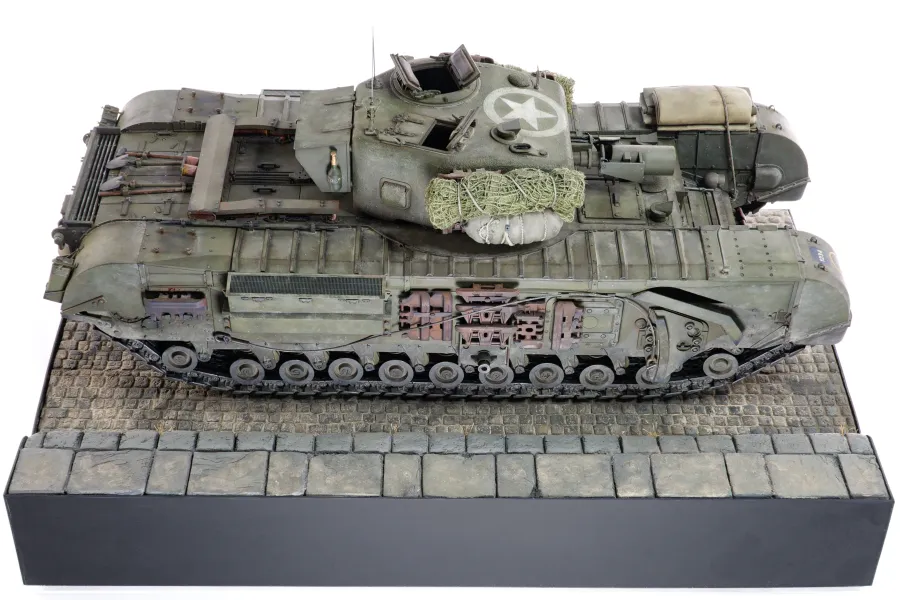 AFV Club Churchill AVRE on a paved road base made from sculpting clay