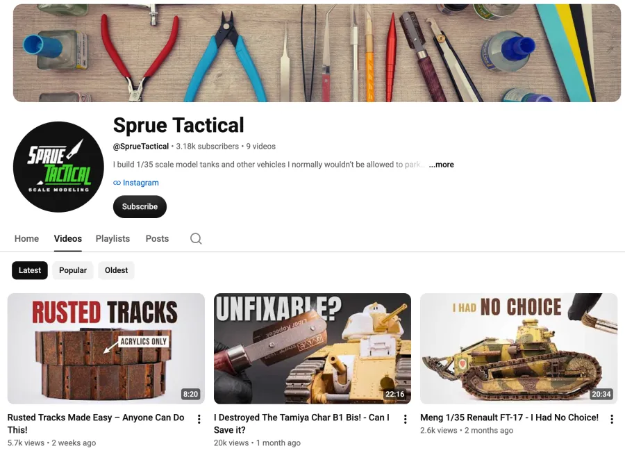 Screenshot of Sprue Tactical's channel